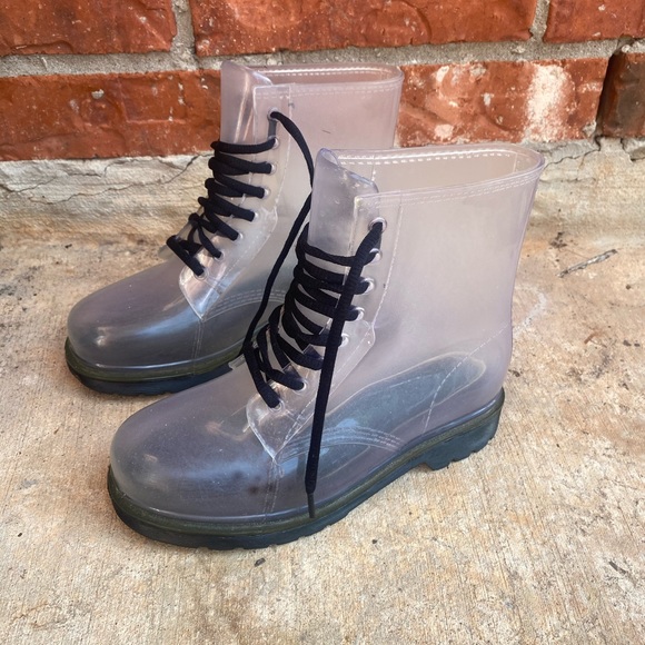 Clear Jelly Lace Up Combat Boots Womens 